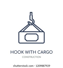 hook with cargo icon. hook with cargo linear symbol design from Construction collection. Simple outline element vector illustration on white background.