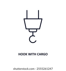 hook with cargo outline icon.  Thin line icon from construction tools collection. Editable vector isolated on white background