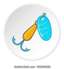 Hook for catching fish icon in cartoon style isolated on white circle background. Fishing symbol vector illustration