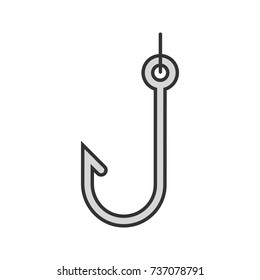 Hook color icon. Fishhook. Angling equipment. Isolated vector illustration