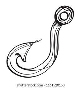 Hook contour illustration for coloring. Template for tattoo.