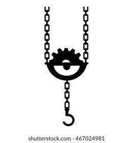 hook crane chain gear hang pull metal equipment work industry construction vector graphic isolated illustration