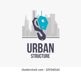 Hook crane with city building