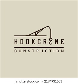 hook crane typography logo line vintage vector illustration template icon graphic design. retro construction sign or symbol for industry and company concept