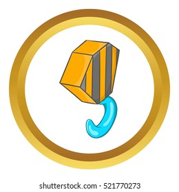 Hook from crane vector icon in golden circle, cartoon style isolated on white background