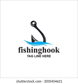 hook fish blue water sea beach fisherman vector logo