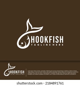 hook fish logo, fish logo in combination of hook concept