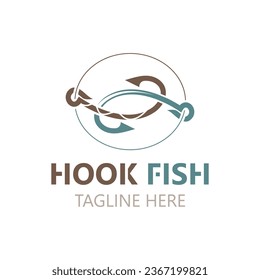 Hook Fishing logo simple and modern vintage rustic vector design style template illustration