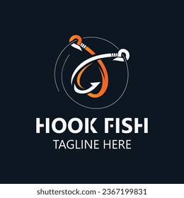 Hook Fishing logo simple and modern vintage rustic vector design style template illustration
