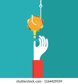 Hook, hamburger, junk food, vector design