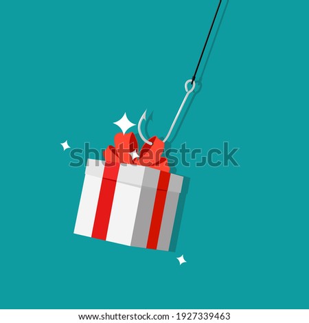 The hook has a gift box as a bait. Deception vector