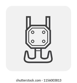 Hook and hoist vector icon. Industrial machinery or equipment include steel wire rope or cable and pulley. Part of crane, winch for lifting, moving load in factory, warehouse and construction site.