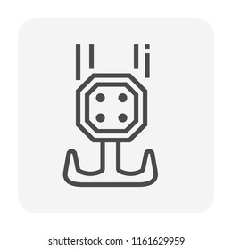 Hook, hoist vector icon. Industrial machinery or equipment include steel wire rope or cable and pulley. Part of crane, winch for lifting, moving load in factory, warehouse, construction site. 64x64 px