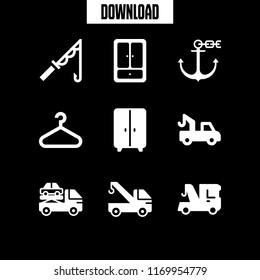 hook icon. 9 hook vector set. closet, truck with hook lift, hanger and anchor icons for web and design about hook theme
