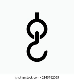 Hook Icon. Hanger or Hanging Element, Pulley Symbol - Vector.