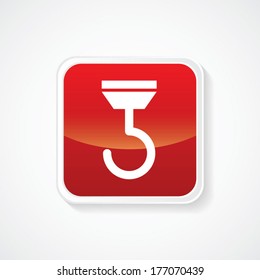 Hook Icon on Red Glossy Button. Eps.-10