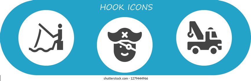  hook icon set. 3 filled hook icons. Simple modern icons about  - Fishing, Pirate, Crane