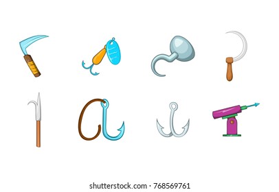 Hook icon set. Cartoon set of hook vector icons for your web design isolated on white background