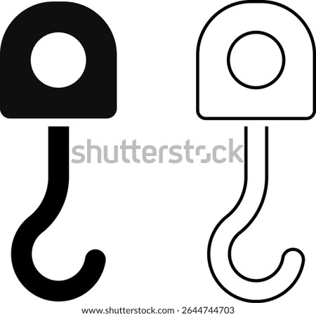 Hook icon set. Crane hook icons. Industrial lifting equipment symbol for construction. heavy machinery. cargo handling
