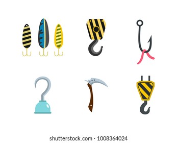 Hook icon set. Flat set of hook vector icons for web design isolated on white background