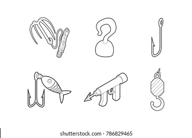 Hook icon set. Outline set of hook vector icons for web design isolated on white background