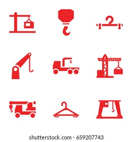 Hook icons set. set of 9 hook filled icons such as construction crane, hanger, cargo crane