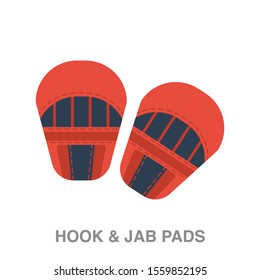 Hook & jab pads flat icon on white transparent background. You can be used hook and jab pads icon for several purposes.