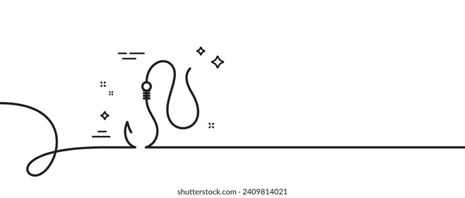 Hook line icon. Continuous one line with curl. Fishing tackle sign. Catching fish fishhook symbol. Hook single outline ribbon. Loop curve pattern. Vector