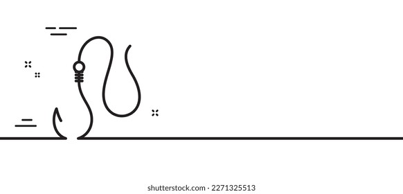 Hook line icon. Fishing tackle sign. Catching fish fishhook symbol. Minimal line illustration background. Hook line icon pattern banner. White web template concept. Vector