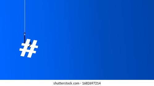 Hook and line trying to fishing hashtag icon, information technologies security phising concept illustration vector