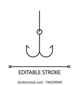 Hook linear icon. Thin line illustration. Fishhook. Angling equipment. Contour symbol. Vector isolated outline drawing. Editable stroke