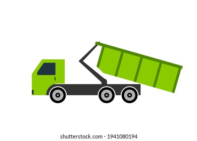 Hook loader truck with skip bin icon. Clipart image isolated on white background