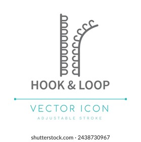 Hook and Loop Clothing Closure Detail Sewing Textile Vector Line Icon, Clothes Fastening Fashion Material Apparel Vector Line Icon