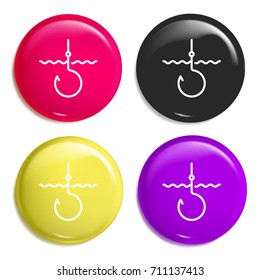 Hook multi color glossy badge icon set. Realistic shiny badge icon or logo mockup