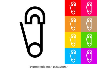 Hook Pin. Line Icon With Different Color Background.