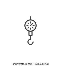 Hook scales line icon. linear style sign for mobile concept and web design. Hanging Weight Scale outline vector icon. Symbol, logo illustration. Pixel perfect vector graphics