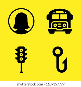 hook, school bus, user and traffic light vector icon set. Sample icons set for web and graphic design