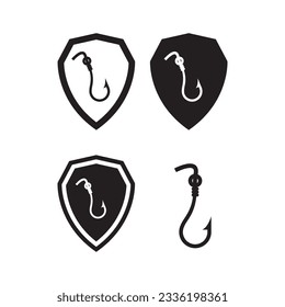hook and shield icon. phishing protection illustration concept for app, web and email