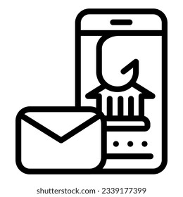 Hook in smartphone line icon. Message fishing vector illustration isolated on white. Doubtful letter outline style design, designed for web and app. Eps 10