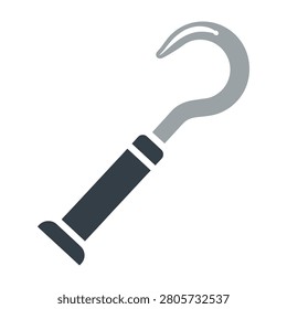 A hook tool with a black handle and metal hook on a white background, useful for hanging or pulling