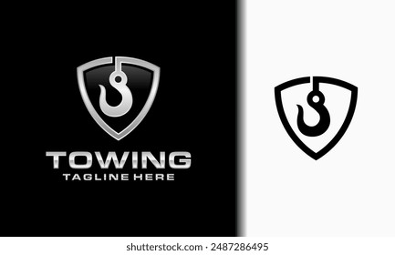 Hook Towing With Shield Logo Design, cool logo and very suitable for automotive companies Vector Illustration