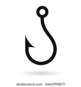 Hook vector line icon isolated on white background. Simple flat illustration of sharp metal hook, web design element.