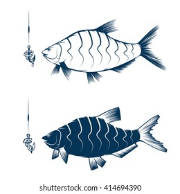 hook with worm and bream vector design template