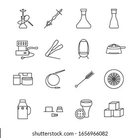 Hookah accessories simple line icon set. Can be used to design an online store. Vector illustration component parts for shisha. Supplies for lounge bar