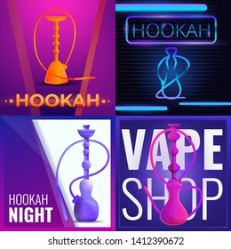 Hookah banner set. Cartoon illustration of hookah vector banner set for web design