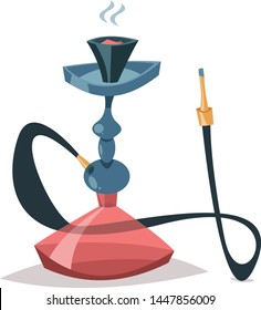 Hookah Bar. Hookah with coal smoke. Shisha in cartoon style. Vector illustration in flat style isolated  on white background.