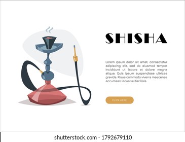Hookah con humo de carbón. Shisha al estilo de las caricaturas. Humo de una hookah.Ilustración vectorial de un concepto de narguile, fiesta, restaurante. Una narguile brillante para fumar.