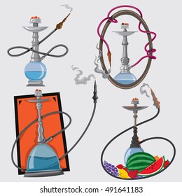 Hookah Bar Icon Collection, Relaxation Restaurant, Cafe, Lounge (Vector Art)