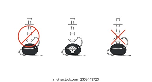 Hookah black color icon - ban smoking and danger