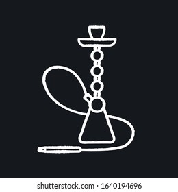 Hookah chalk white icon on black background. Sheesha house. Hooka and shisha menu. Nargile lounge. Odor from pipe. Scent of vaporizing. Smoking area. Isolated vector chalkboard illustration